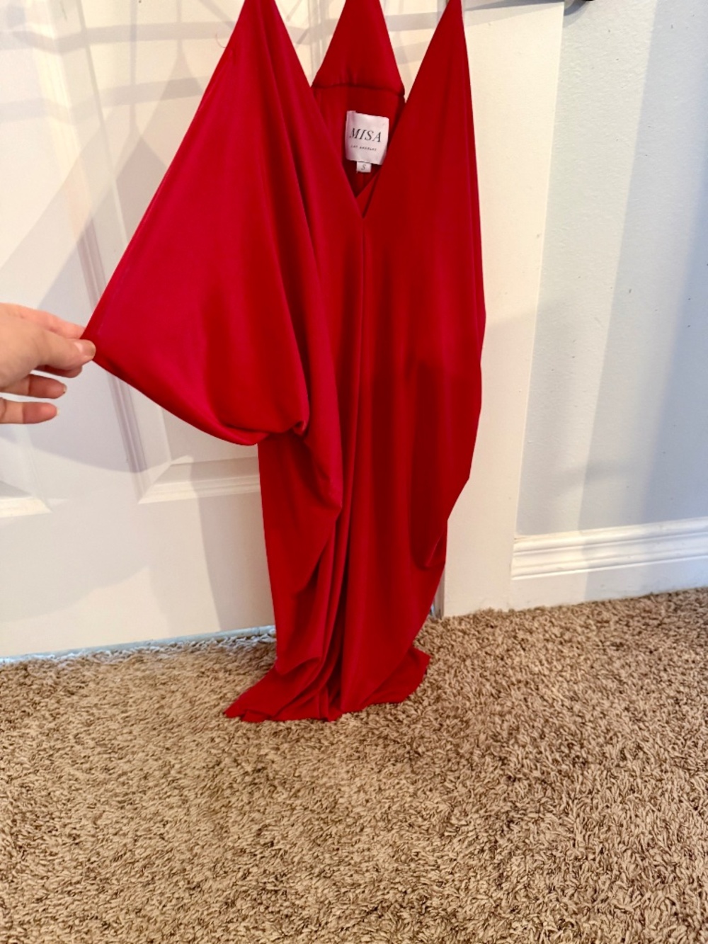 MISA Los Angeles Red Draped Mini Dress | Open Back, Deep V | Small